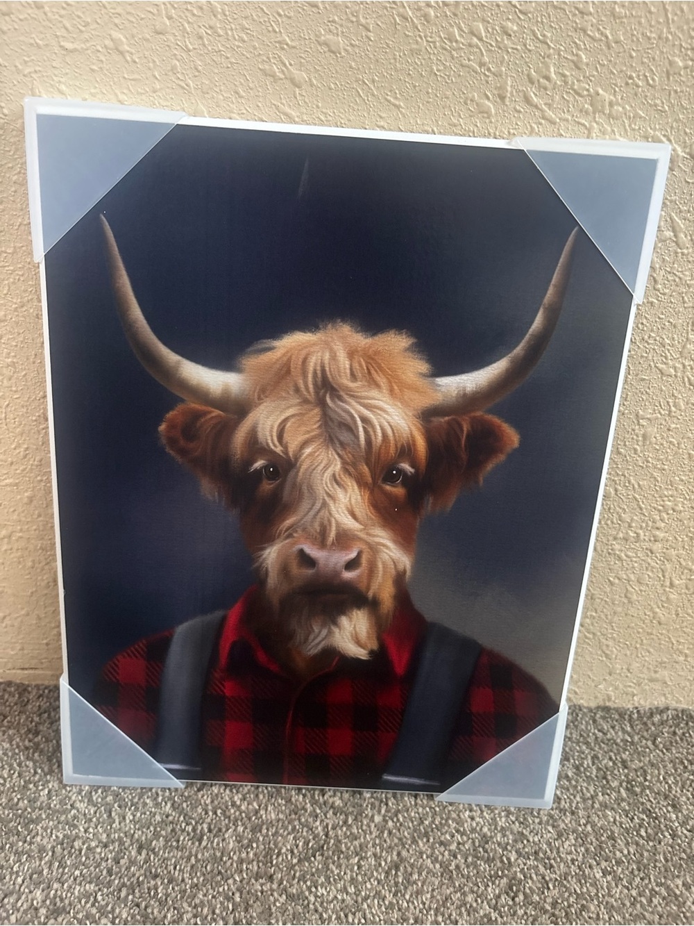 Rustic Bull Portrait Canvas in Red Plaid